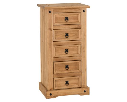 Corona 5 Drawer Narrow Chest - Distressed Waxed Pine
