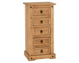 Corona 5 Drawer Narrow Chest - Distressed Waxed Pine