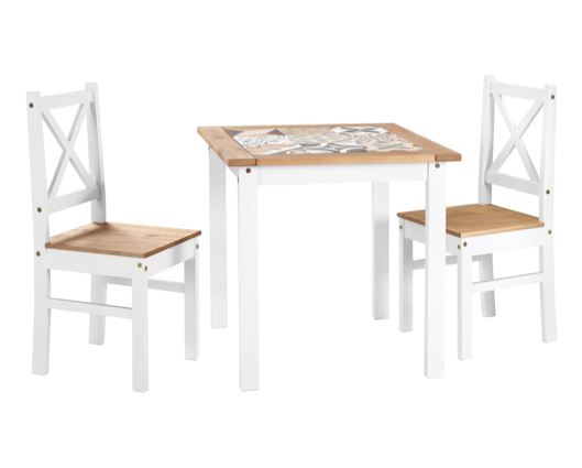 Salvador 1+2 Tile Top Dining Set - White/Distressed Waxed Pine
