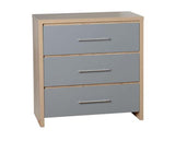 Seville 3 Drawer Chest - Grey High Gloss/Light Oak Effect Veneer