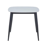Aspen square dining table, gloss white sintered stone top with black tapered legs