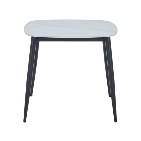 Aspen square dining table, gloss white sintered stone top with black tapered legs