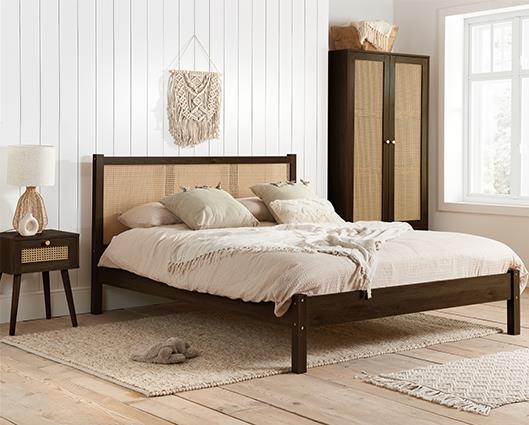 Croxley 1 Drawer Rattan Bedside - Walnut