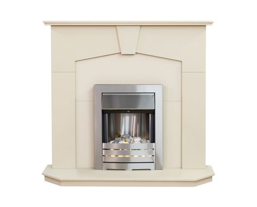 Adam Abbey Fireplace Suite in Stone Effect with Helios Electric Fire in Brushed Steel, 48 Inch