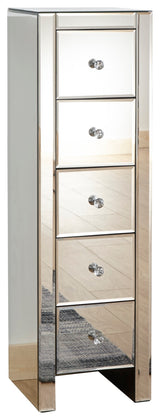 Mirrored 5 Drawer Slim Chest Clear Glass