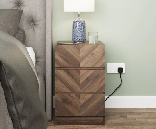 Catania 3 Drawer Bedside Table Royal Walnut X2