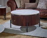 Opal Mango Wood Round Fluted Coffee Table With Marble Top & Metal Legs