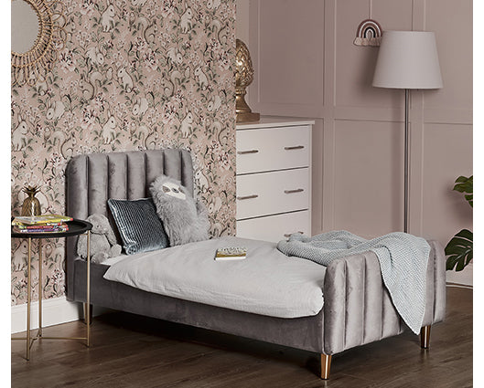 Gatsby Velvet Single Bed - Grey