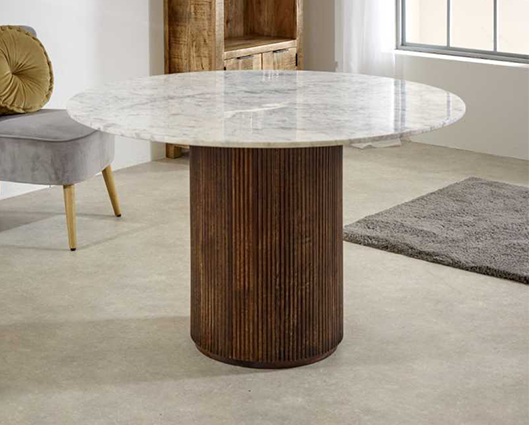 Opal Mango Wood Dining Table Round With Marble Top