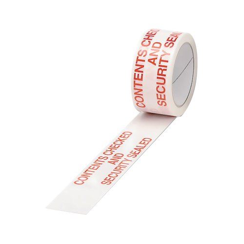 Polypropylene Tape Printed Contents Checked 50mmx66m (Pack of 6)White Red PPPS-SECURITY