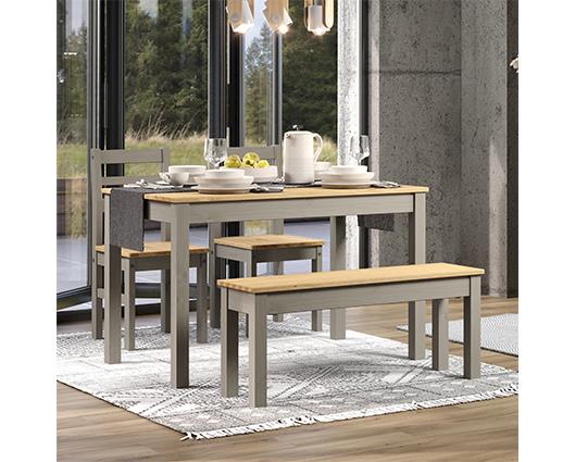 Grey Corona Linea table, bench + 2 chair Set, 1xCRGTB5 + 1xCRG108 + 1xCRG107 (pair)