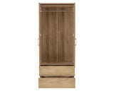 Charles 2 Door 2 Drawer Wardrobe - Oak Effect Veneer with Walnut Trim