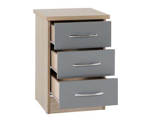 NEVADA 2 DOOR 1 DRAWER WARDROBE BEDROOM SET - GREY GLOSS/LIGHT OAK EFFECT VENEER