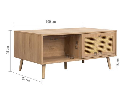 Croxley Rattan Coffee Table - Oak