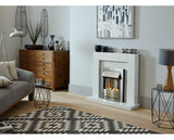 Adam Malmo in Pure White & Black/Pure White with Helios Electric Fire in Brushed Steel, 39 Inch
