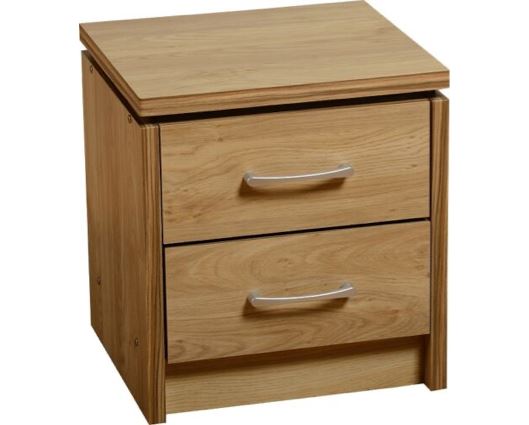 Charles 2 Drawer Bedside Chest - Oak Effect Veneer with Walnut Trim
