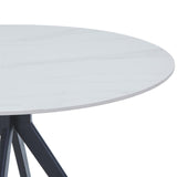 Aspen round dining table, gloss white sintered stone table top with black pedestal leg