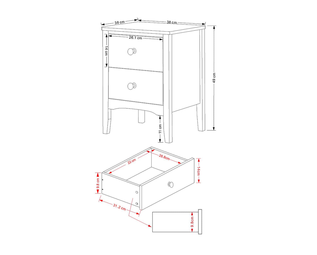 Como 2 Petite Drawer Bedside Cabinet-White