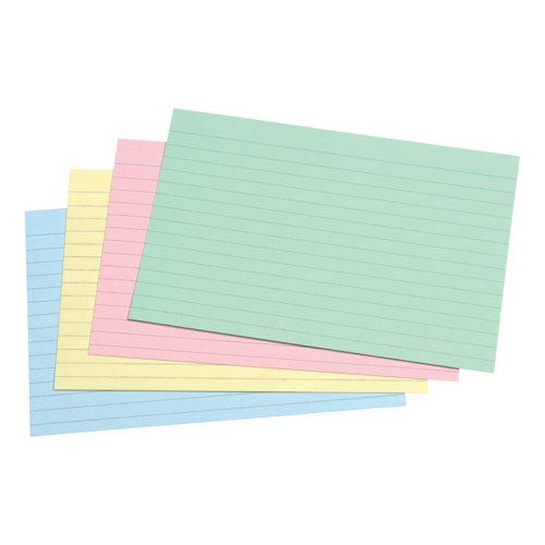 5 Star Office Record Cards Ruled Both Sides 152x102mm Assorted (Pack of 100)