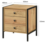 Alva 3 Drawer Bedside - Wotan Oak