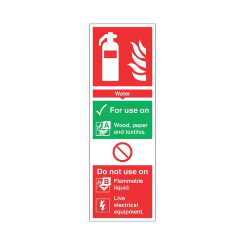 Safety Sign Fire Extinguisher Water For Use On PVC 300x100mm Rigid PVC F100&#47;R