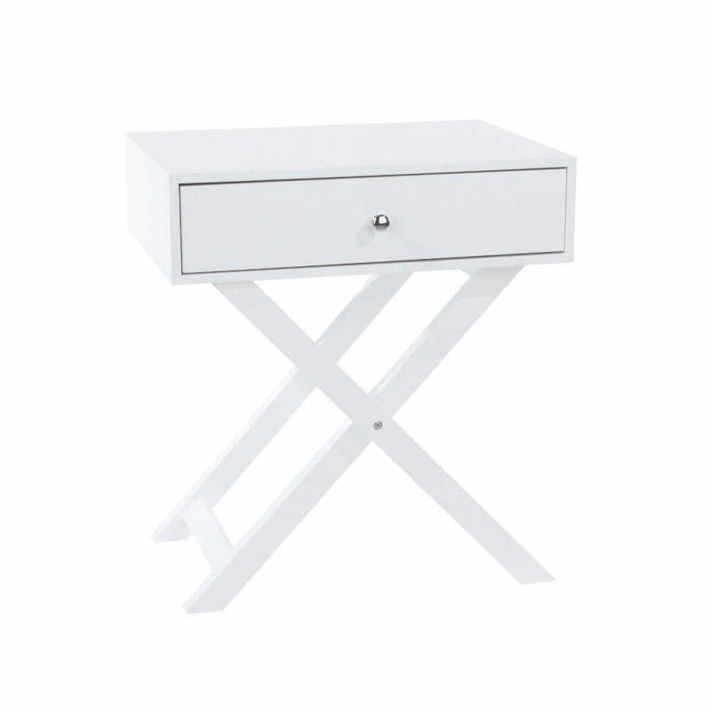 X Leg 1 Drawer Bedside Cabinet-White