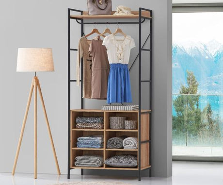 Claire Open Wardrobe with 4 Shelves- Riveria Oak