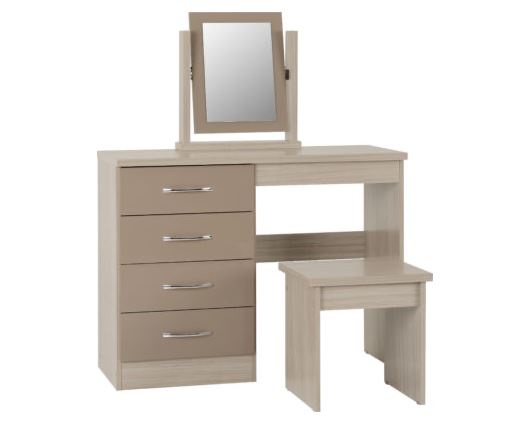 Nevada 4 Drawer Dressing Table Set - Oyster Gloss/Light Oak Effect Veneer