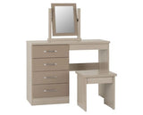 Nevada 4 Drawer Dressing Table Set - Oyster Gloss/Light Oak Effect Veneer