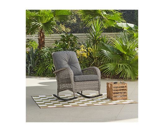 Dark Grey Rattan Rocking Chair Grey Cushion