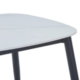 Aspen square dining table, gloss white sintered stone top with black tapered legs