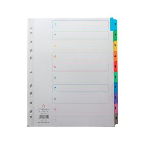 Concord Index 1-10 A4 Extra Wide Multicoloured Mylar Tabs 09701&#47;CS97