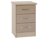 Nevada 3 Drawer Bedside Chest - Oyster Gloss/Light Oak Effect Veneer