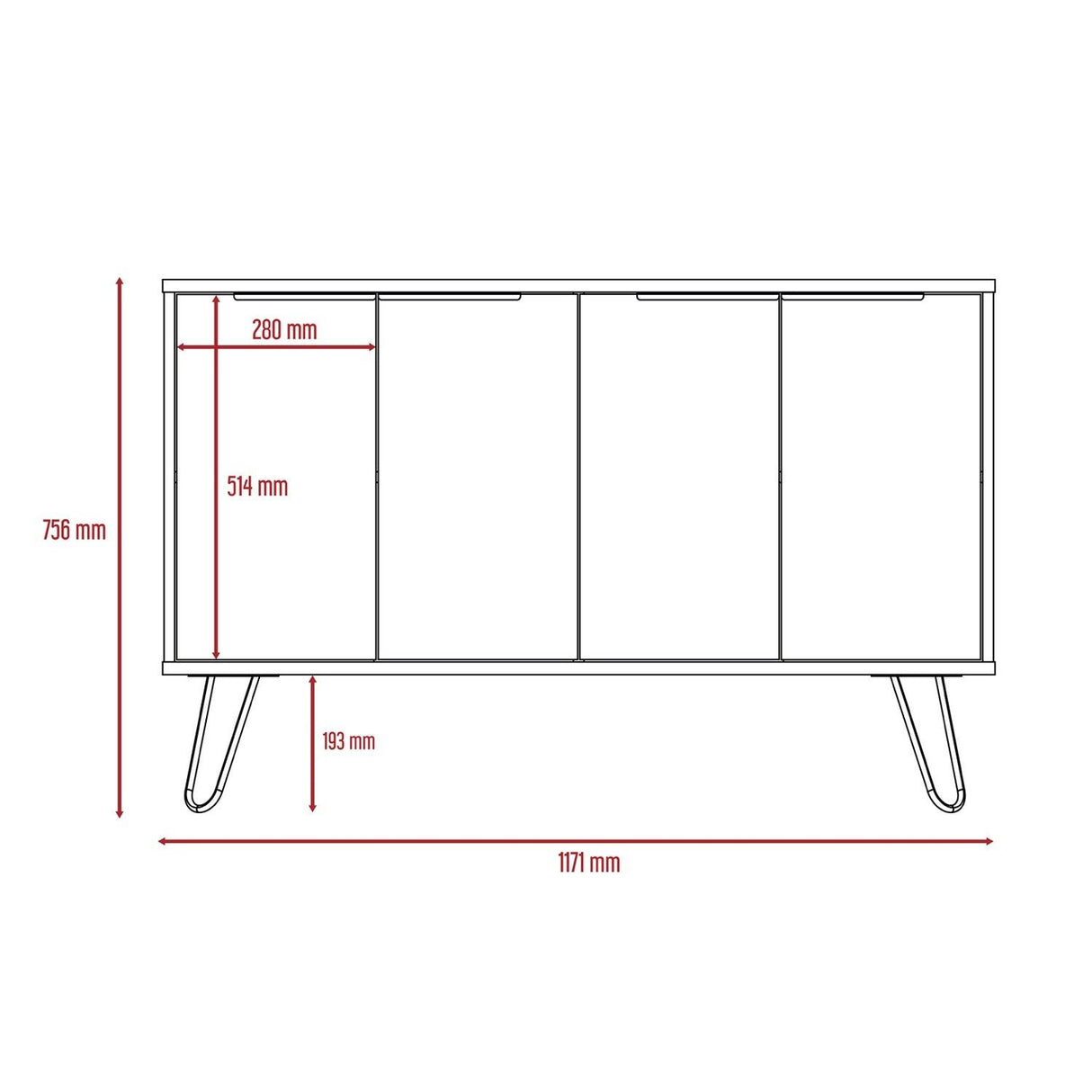 Nevada Large 4 Door Sideboard