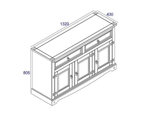 Corona medium sideboard with 3 doors, 2 drawers