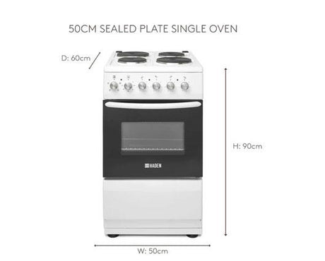 Haden HES051W 50cm Electric Single Cavity cooker with Solid Plate Hob