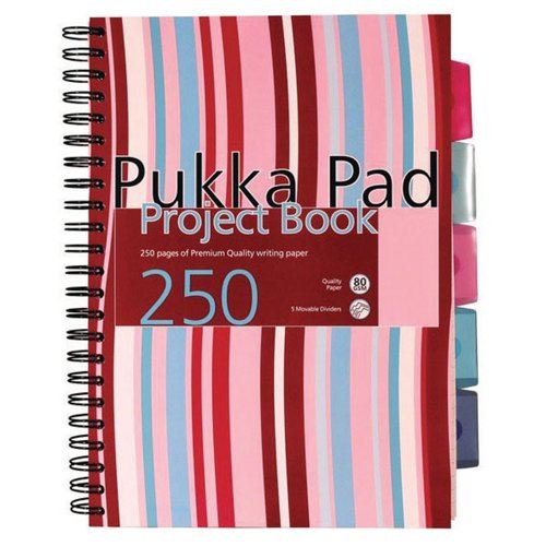 Pukka Pad Stripes Wirebound Hardback Project Notebook 250 Pages A4 Blue&#47;Pink (3 Pack) CBPROBA4