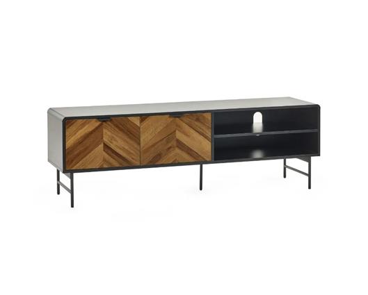 Alvin TV Unit - Black ans Natural Brown Wood