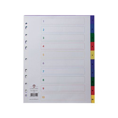 Concord Index 1-10 A4 Extra Wide Polypropylene Multicoloured 67199