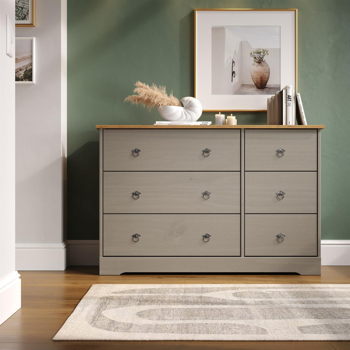 Corona Classic 3+3 drawer wide chest of drawers