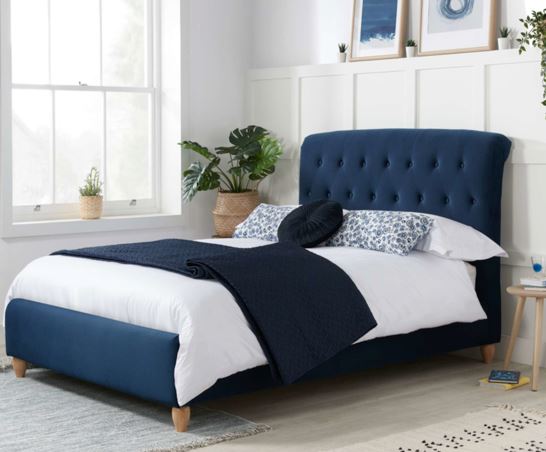 Brompton Small Double Bed - Navy Blue