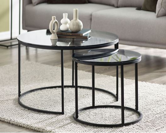 CHICAGO ROUND NESTING COFFEE TABLES SMOKED GLASS