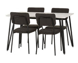 MARLOW & SHELDON DINING SET (X4 CHAIRS) - WHITE MARBLE/GREY BOUCLE FABRIC
