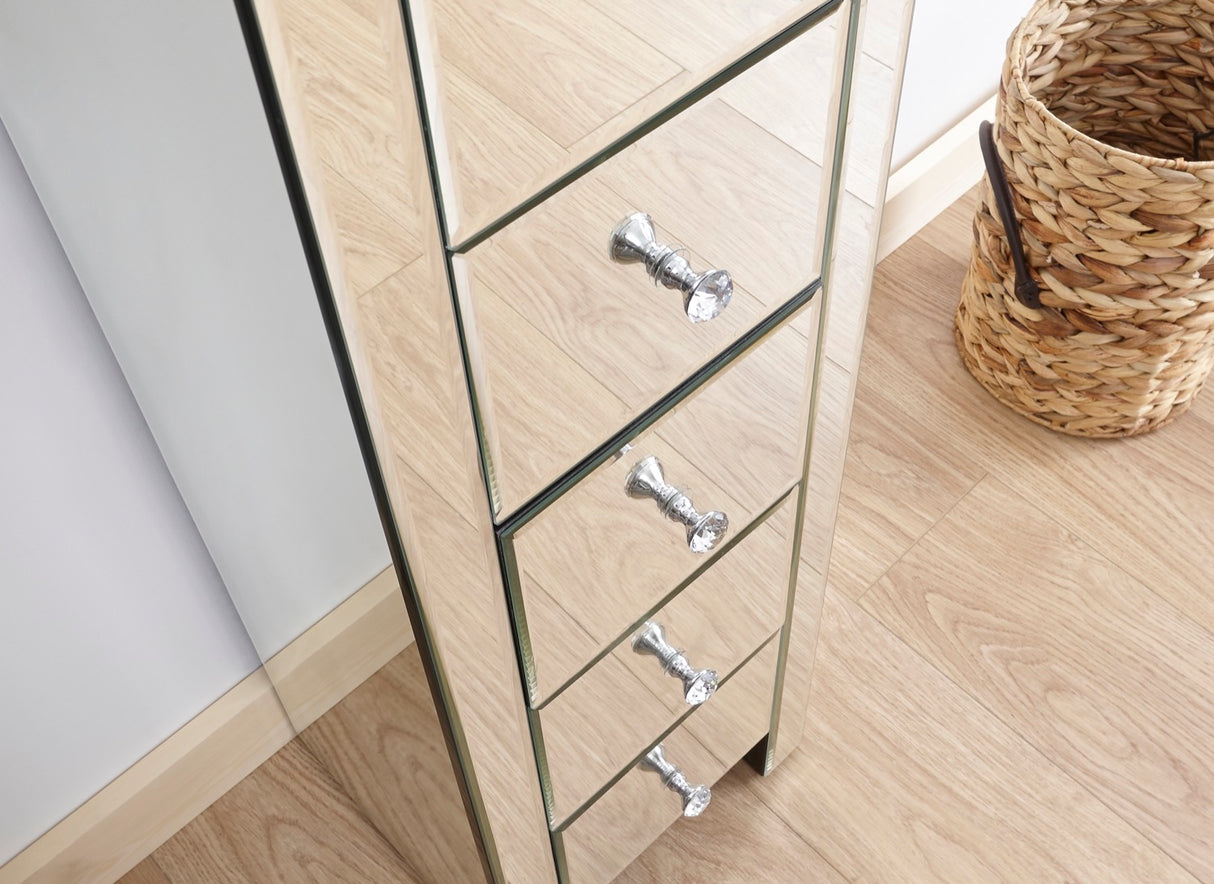 Mirrored 5 Drawer Slim Chest Clear Glass