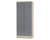Nevada 2 Door 1 Drawer Wardrobe - Grey Gloss/Light Oak Effect Veneer