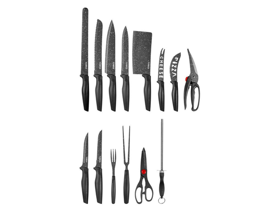 Essentials 24 Piece Stone Coated Knife Set Black