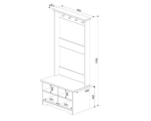 Corona hall shoe bench with hat & coat rack