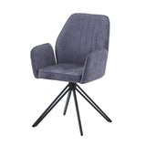 Aspen swivel dining armchairs, grey fabric with black metal legs (pair)