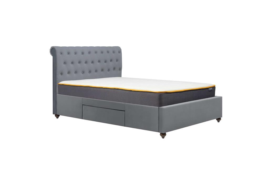 Marlow King Bed with Storage Drawers - Grey