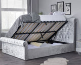 Sienna Small Double Ottoman Bed - Crushed Velvet Silver